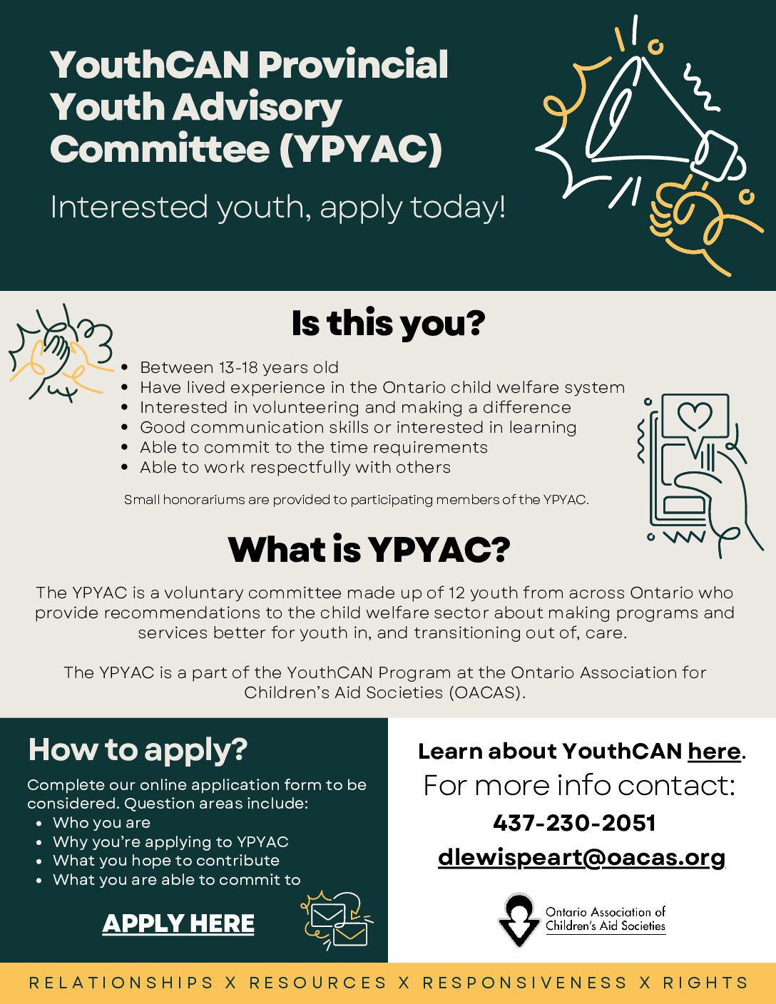 Recruitment open for YouthCAN Provincial Youth Advisory Committee (YPYAC) at OACAS